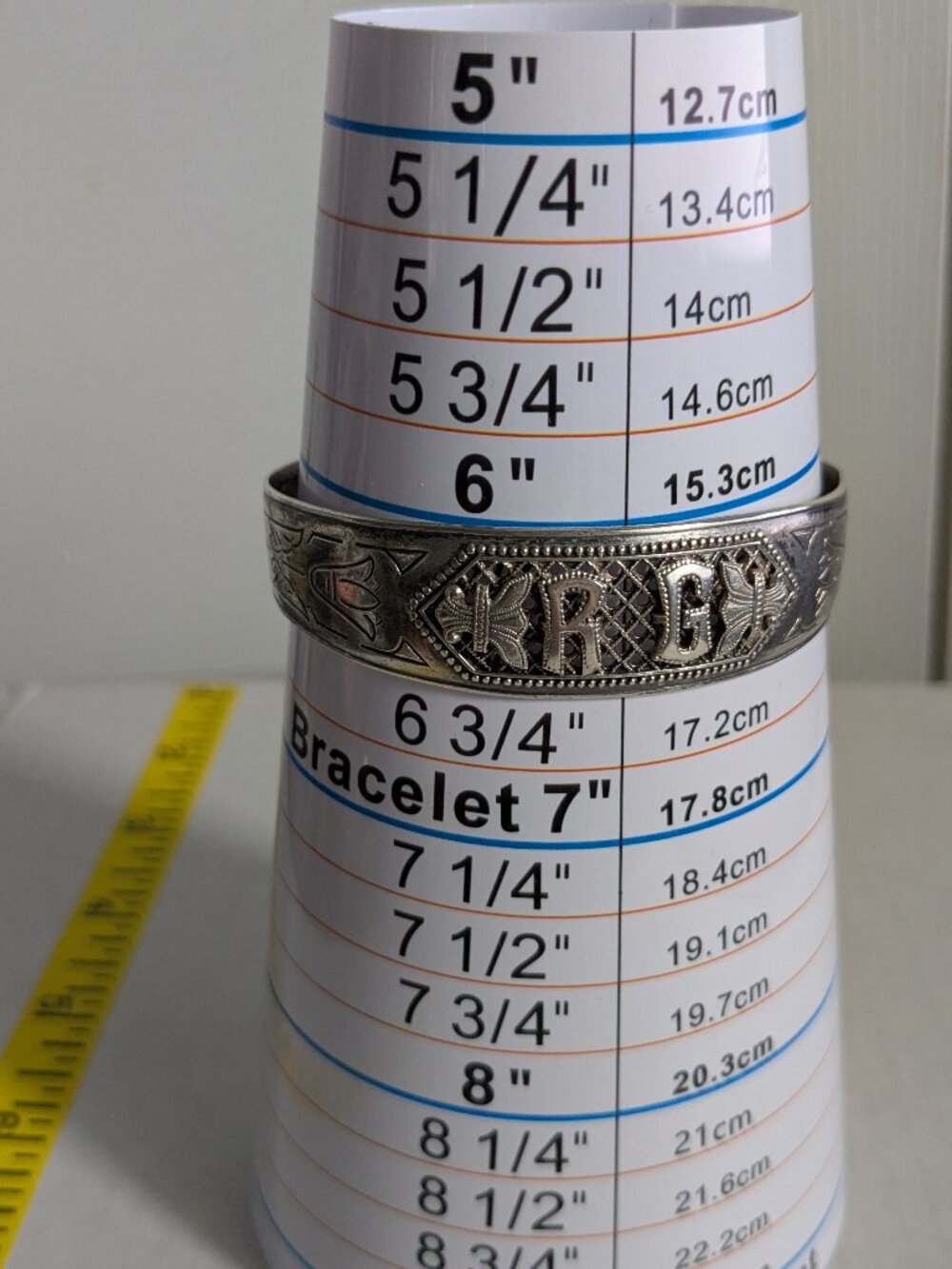 Antique Art Nouveau Sterling Silver Patent Pend. Etched Monogram Cuff Bracelet